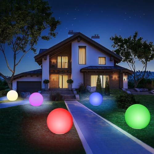 infray 12-Inch LED Ball Light, Solar Rechargeable Globe Light Color Changing Solar Globe Lamp IP67 Waterproof Outdoor Garden RGB Orb Light for Patio Pool Yard Bar Party Decorative Lighting - Image 2