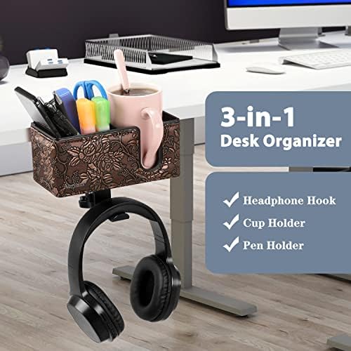 Under Desk Cup Holder Clamp on Cup Holder PU Leather Clip on Desk Organizer - Image 2