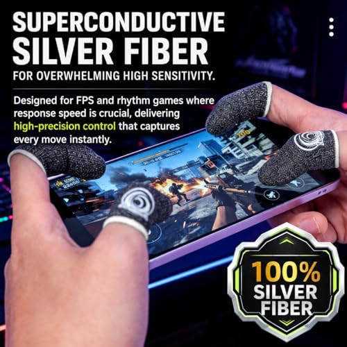 TALONGAMES Mobile Gaming Finger Sleeves, 8 Pack 0.3mm Silver Fiber Thumb Sleeves, High Sensitivity Touch, Anti-Sweat, Smooth Glide, Breathable Finger Cots for Mobile Gaming, FPS, Rhythm Games (Black) - Image 2