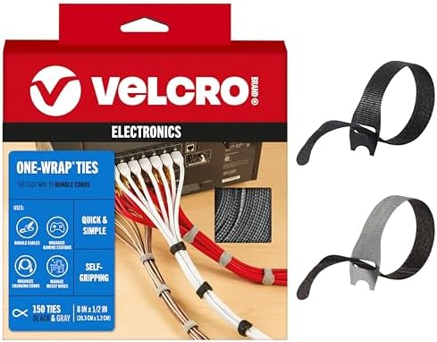 VELCRO Brand Reusable Cable Ties, Cord Management, 8in, Black, 150 Pack by VELCROBrand