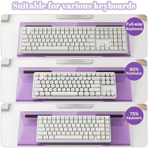 Acrylic Computer Keyboard Stand with Gel Mountain Wrist Rest Keyboard Riser with Comfortable Clear Silicone Mouse Wrist Pad Ergonomic Tilted Transparent Keyboard Holder for Desktop Office Purple - Image 2