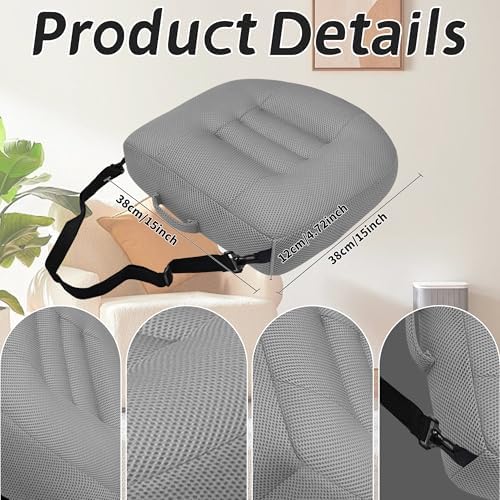 Car Booster Bandage Seat Cushion for Short Adults Thick Breathable Mesh Height Adjustable for Driving, Office & Home Use Universal Fit for Cars, Trucks & Wheelchairs 15.7"x15.7"x4.7"-Gray - Image 7