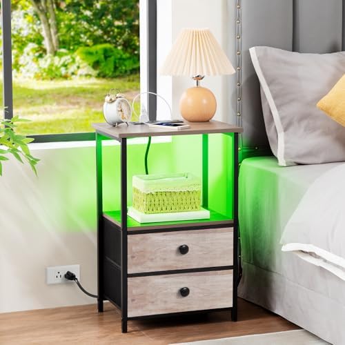 LOAKEKEL Nightstands Set of 2, LED Night Stand with Charging Station - Image 2