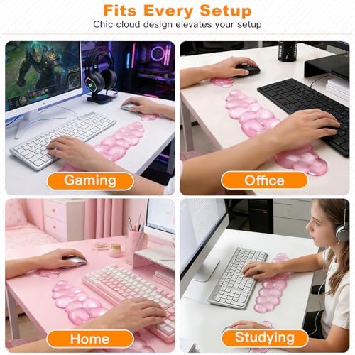 Cloud Keyboard and Mouse Wrist Rest Set, Clear Gel Keyboard Mouse Wrist Rest Support Pad for Typing Pain Relief, Cute Aesthetic Desk Decor Accessory for Home Office Dorm(Pink) - Image 5