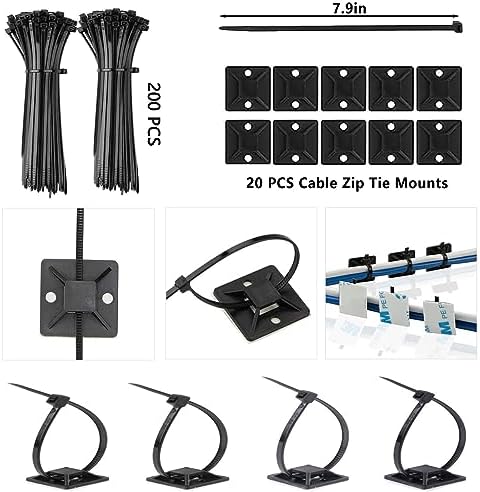 ELII 300PCS Cable Management Kit,4 Cable Sleeve 35 Cable Clips - Image 7