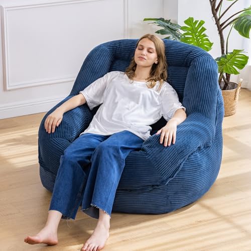 Giant Bean Bag Chair for Adults, Oversized Floor Lounge Chair with Armrests | Royal Blue, soft corduroy and resilient foam for living rooms, bedrooms, reading nooks, gaming rooms, movie nights, and pets by SnugSofeeFoamSofa