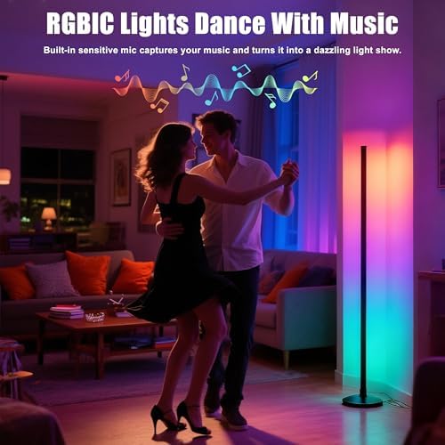 Led Corner Lamp – Bonus RGB TV Backlight – RGBIC Corner Floor Lamp with 16M+ Colors, 300+ Effects, Music Sync, 5V/2A Adapter, Perfect Ambient Lighting for Living Room, Bedroom & Gaming Setup - Image 5