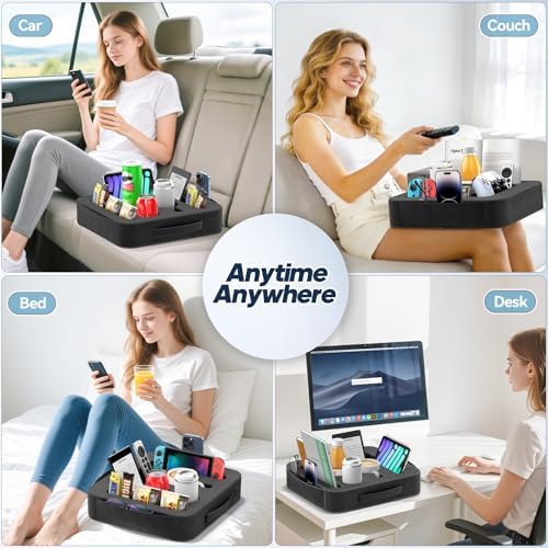 Couch Cup Holder Tray, Couch Caddy for Drink, Snack, Phone, Remote, Ipad, Game Controller, Large-size Sofa Cup Holder for Bed, Sofa, Car, Desk, Black - Image 7