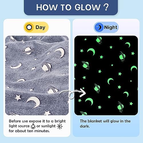 SOCHOW Glow in The Dark Galaxy Stars Throw Blanket 60 x 80 Inches, Grey - Image 2