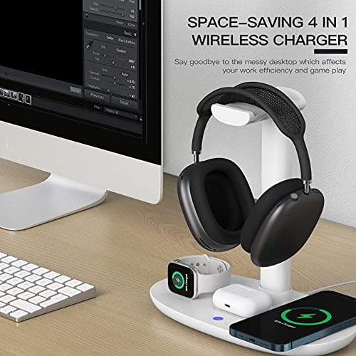 Headphone Stand with 15w Wireless Charger, Suguder 4 in 1 Charging Station Headset Holder for AirPods Max/Pro/4/3/2 iWatch 10/9/8/7/6/5/4/3/2/1/SE iPhone 17/16/15/14/13/12/11/X for Desktop Table Game - Image 4