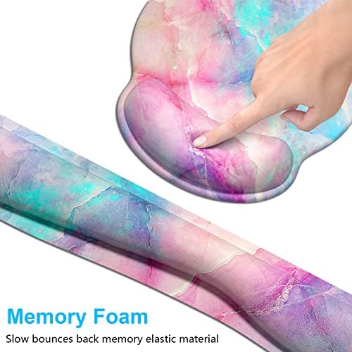 Dapesuom Keyboard Wrist Rest and Mouse Pad with Wrist Support, Cute Memory Foam Cushion for Keyboard and Mouse Set, Desktop Pad Rests with Non Slip Base for Easy Typing & Pain Relief, Colorful Marble - Image 3