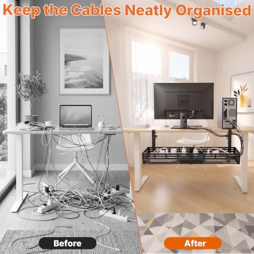 Under Desk Cable Management Tray, 15-25in Retractable Metal Cord Organizer Rack, No Drill Desk Tray with Clamp, Anti-Slip Pads Cable Tray for Home, Office, Gaming, Standing Desks - Image 5