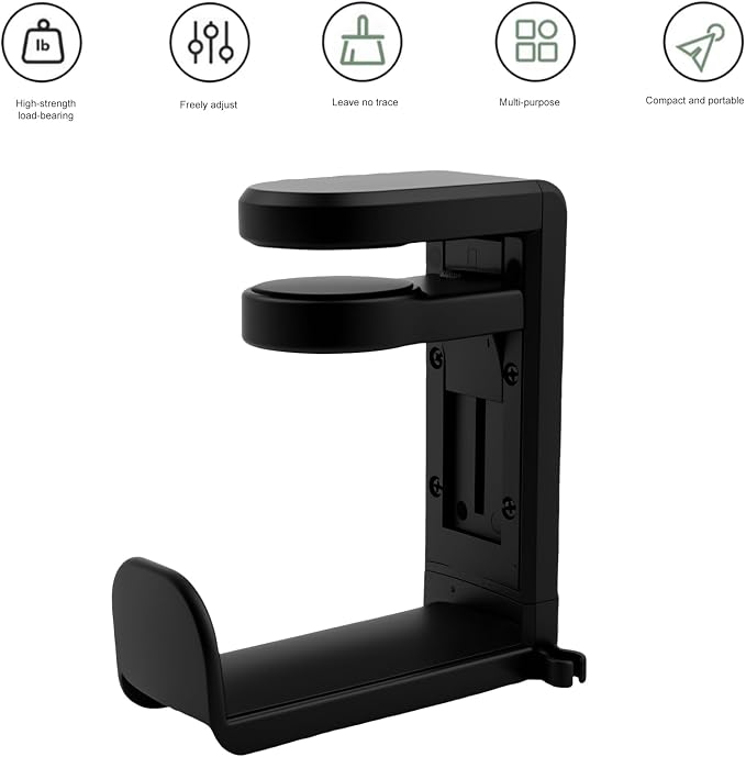 Rotating Headphone Stand, Gaming Headset Stand, Headphone Hanger Hook Under Desk with 360 Degree Swivel & Cable Clip Organizer, Adjustable Clamp-on Headset Holder Mount Hook, Space Saving, Black - Image 3