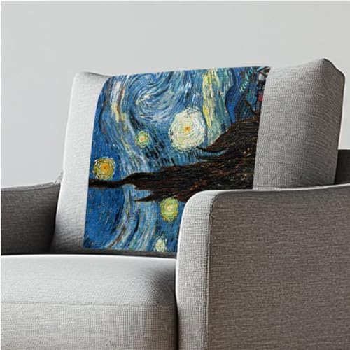 Famous Starry Night Print 2/Set Recliner Headrest Protector 26x16 Inch - Durable Polyester Cover, Water-Resistant & Breathable with Anti-Slip Base, Easy-Install Includes Nails by ZCFYGDX
