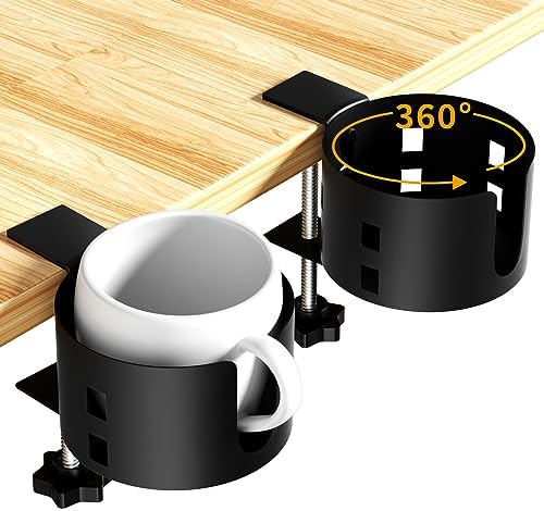 OOKUU 2 Pack Large Desk Cup Holder, Anti-Spill Cup Holder for Desk or Table, Sturdy and Durable, Easy to Install, Enough to Hold Coffee Cups, Water Bottles, Gaming PC Office Accessories, Black by OOKUU