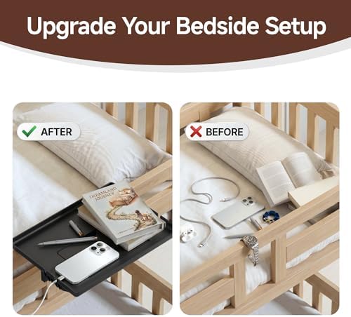 COOL-ANGLE Bedside Shelf, Hidden Storage, Cup Holder, White - Image 7