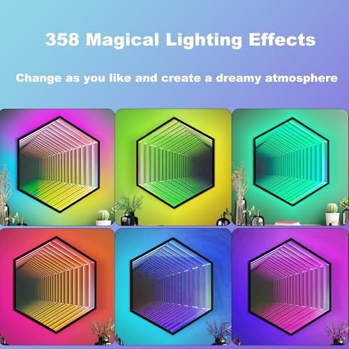 3D Infinity Mirror Light, 19.7in/50cm Hexagon RGB Tunnel Light, 358 LEDs - Image 5