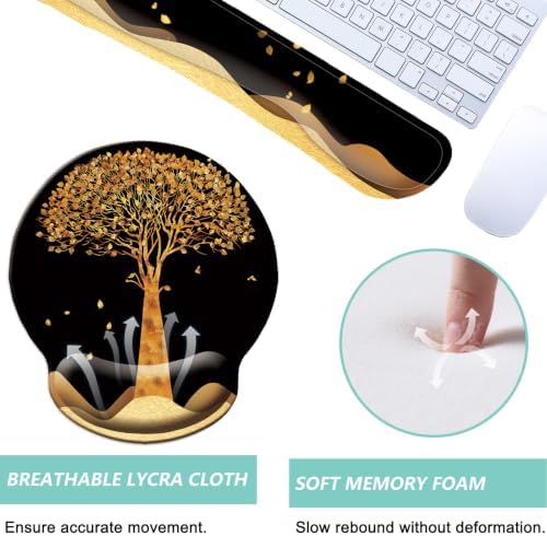 Keyboard Wrist Rest Pad Mouse Pad with Wrist Support Set of 3, Mousepad with Non-Slip Rubber Base, Ergonomic Memory Foam Mouse Wrist Cushion Support for Home Office Laptop Computer, Tree - Image 2