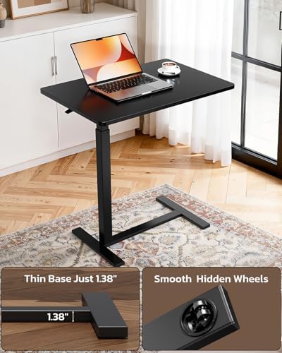 Overbed Bedside Table with Hidden Casters, Adjustable Pneumatic Mobile Laptop Computer Standing Desk, Rolling Laptop Table, Movable Overbed Table Hospital Home Use, Black - Image 5
