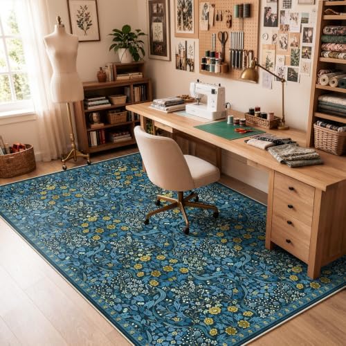 Anidaroel Office Chair Mat for Hardwood Floor/Tile Floor, 5x7 Floral Desk Chair Mat for Hard Floors, Under Desk Rug Protector for Rolling Computer Gaming Chairs, Anti Slip Machine Wash Carpet - Image 7