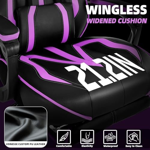 Vonesse Purple Gaming Chair with Footrest, Reclining Computer Gaming Chairs for Adults, Ergonomic Gamer Chair with Massage, Big and Tall PC Game Chair(Purple/Black) - Image 5