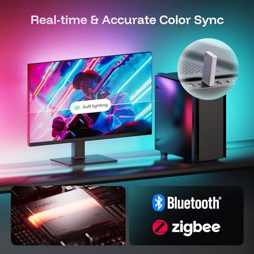 Calefo RGBCW PC Gaming Ambient Lighting Kit for 24-27 Inch, USB Sync Dongle, Bar Light & Monitor Backlight, Color Sync for Games, Movies, Music,Plug and Play,Windows 10/11 & Mac Compatible. - Image 2