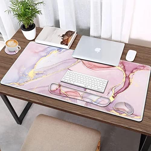 AIMSA Large Gaming Mouse Pad Set, Keyboard Wrist Rest Support Mouse Pad, Ergonomic Memory Foam Multifunctional Extended Desk Mat 35x15.7in Anti-Slip Rubber Base for Office Home, Pink Purple Marble - Image 6