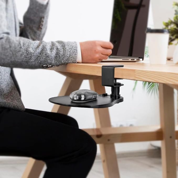 EHO Clamp-On Under Desk Mouse Tray, 360° Swivel Ergonomic Platform with Cable Organizer, Smooth Glide Surface for Gaming or Office, Fits Desks 0.5"-1.5" Thick, Tool-Free Install, TAA-Compliant - Image 7