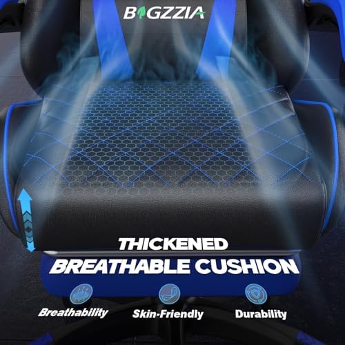 Bigzzia Ergonomic Gaming Chair with Footrest & Breathable PU Leather, Blue - Image 5