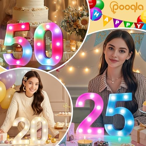 Pooqla 50th Birthday Decorations for Her Him, 35 Colors LED Light Up Numbers with Remote, Multicolor Marquee Numbers 50 Sign for Party Wedding Anniversary Decor 50th Birthday Gift, Number 50 - Image 6