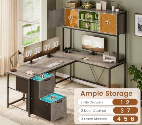 SEDETA Reversible Farmhouse L Shaped Gaming Desk with Drawers, Hutch - Image 5