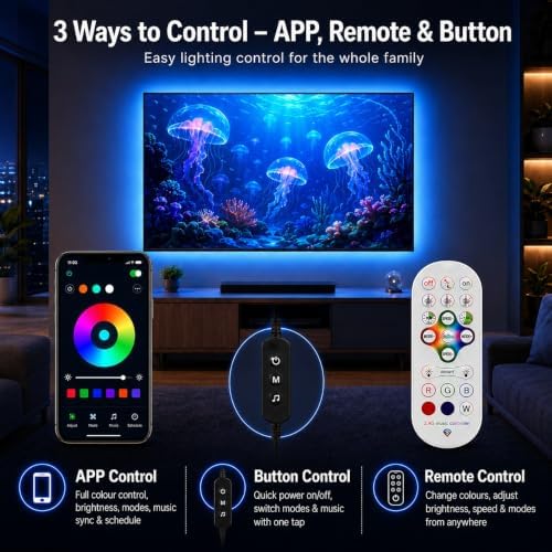 MORIACC LED Lights for TV, 23ft RGB TV LED Backlight for 70-100 Inch TVs, Strip Lights Behind TV with Music Sync, APP & Remote Control, USB Powered TV Lights for Bedroom Gaming Home Theater - Image 4
