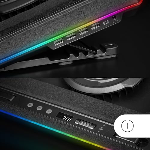 Mars Gaming MNBC Ultra, Cooling Base and Stand, 140 mm Fan, CoolCore Airflow Technology, RGB Chroma, 5 Positions, Compatible with Laptops up to 18 Inches, Smartphone Holder, 4 x USB-A, Black - Image 6