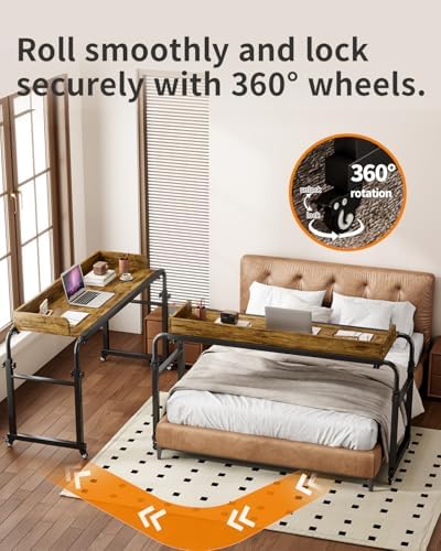 Saifu Overbed Table with Wheels, Red Brown - Image 5