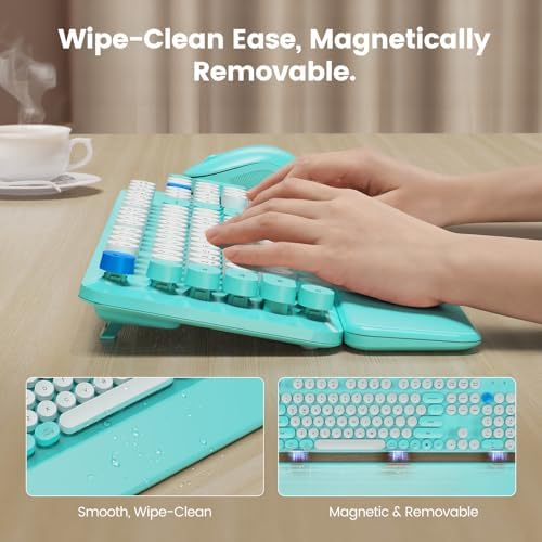 Wireless Keyboard Mouse Combo, Magnetic Wrist Rest, Round Keycap, Aqua Blue - Image 3