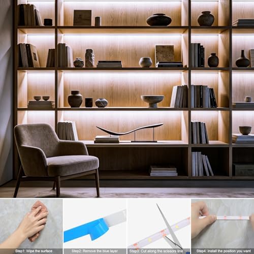 echosari Battery Operated Led Strip Lights White with Remote, 8 Modes, Dimmable, Timer, Self-Adhesive, Cuttable, for PC TV Kitchen Cabinet Shelves Bedroom Decor (3m 90LED) - Image 6