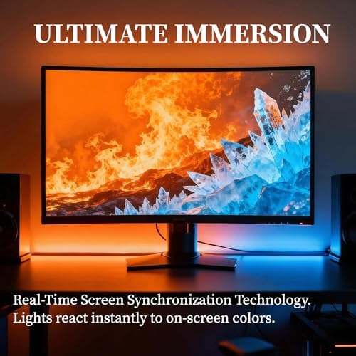 RGB Monitor Backlight with Screen Sync, Dual USB Powered Ambient Lighting Kit for 24 Inch PC Monitors, Music Mode, Dynamic Dreamcolor Gaming Lights for Desk Setup (4 Sides - 24 inch) - Image 2