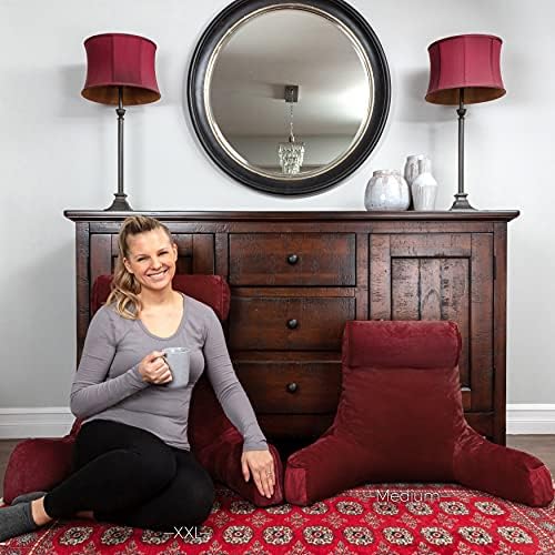 Husband Pillow Medium Reading Pillow with Arms - 23" Backrest for Sitting Up in Bed - Firm Support Bed Rest Pillow for Adults, Neck Roll, Removable Cover - TV, Reading, Lounging - Maroon - Image 6