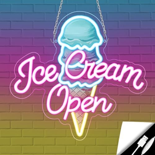 Ice Cream Neon Open Signs,Ice Cream Neon Signs for Wall Decor,Adjustable Brightness Led Neon Open Signs for Business Store,Cafe,Bar,Party,Bedroom Decor,Birthday,Christmas - Image 5