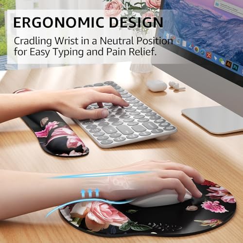 KTRIO Keyboard Wrist Rest & Mouse Pad with Wrist Rest, Peony Flower | Memory Foam Wrist Support, Ergonomic Design, Non-Slip Base, Office and Home Use - Image 2