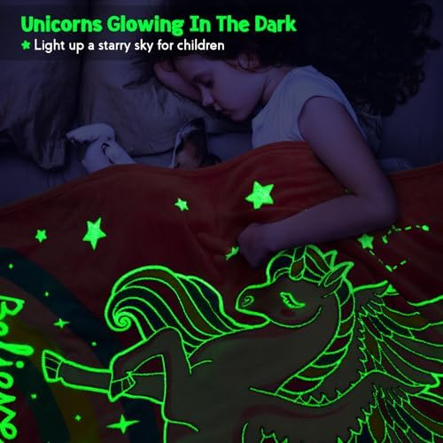 Jekeno Unicorn Toys Gifts for Girls Glow in the Dark Blanket 50"x 60" - Image 2