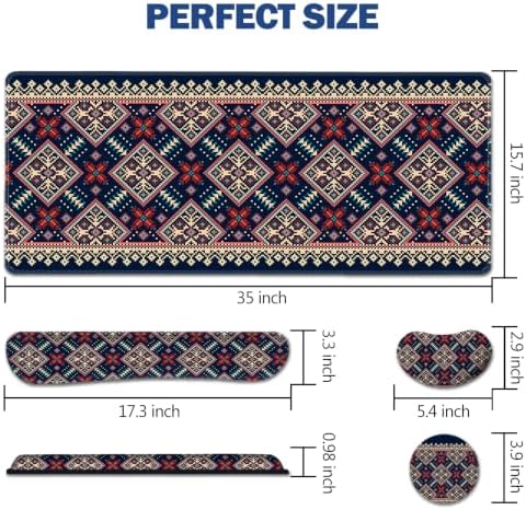AIMSA Desk Mat Set Bohemian, Large Mouse Pad + Mouse Wrist Rest + Keyboard Wrist Support + Coaster, Navy Blue Gaming Mouse Pad Combo for Home Office - Image 7