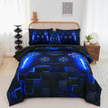 PERFEMET 6 Pieces Gamer Comforter Sets Kids Queen Size Blue Gamer Comforter Bed in A Bag for Boys Teen 3D Cool Video Gaming Black Bedding Set(Blue, Queen) by PERFEMET