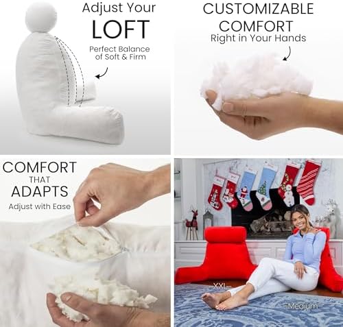 Husband Pillow XXL The Original for Adults - 30" Tall Backrest for Sitting Up in Bed - Firm Support Reading & Bed Rest Pillows for Adults, Neck Roll, Removable Cover - TV - Red - Image 2