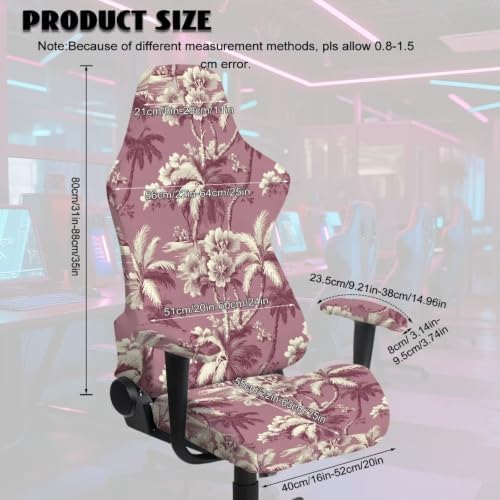 Gaming Chair Covers Slipcovers Vintage Palm Tree Gaming Chair Covers Pink Stretchable Computer Chairs Slipcover with Armrest Protectors for Home, Office, Workstation - Image 7
