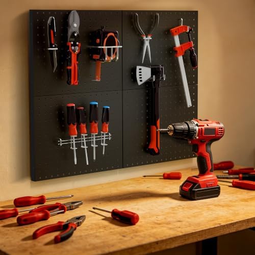 Metal Pegboard Organizer 4 Pack 15.7'' x 11.8'' Black Wall Control Pegboard Peg Board Panels for Garage Gaming Room Home Entryway Kitchen (No Accessories) - Image 4