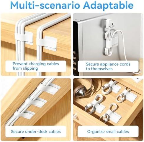 Black 50pcs+White 50pcs Cable Straps Hook and Loop Cable Ties - Cable Holder for Desk Cable Management Under Desk - Computer Cord Organizer for Home Office Gaming Setup （100pcs） - Image 2