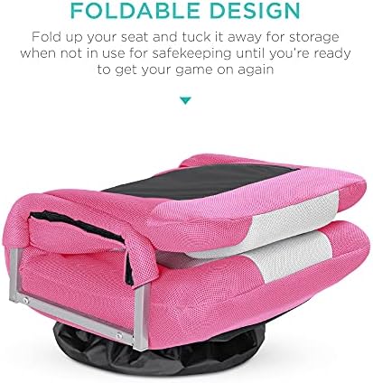 Best Choice Products Swivel Gaming Chair 360 Degree Multipurpose Floor Chair Rocker for TV, Reading, Playing Video Games w/Lumbar Support, Armrest Handles, Adjustable Foldable Backrest - Pink/White - Image 5