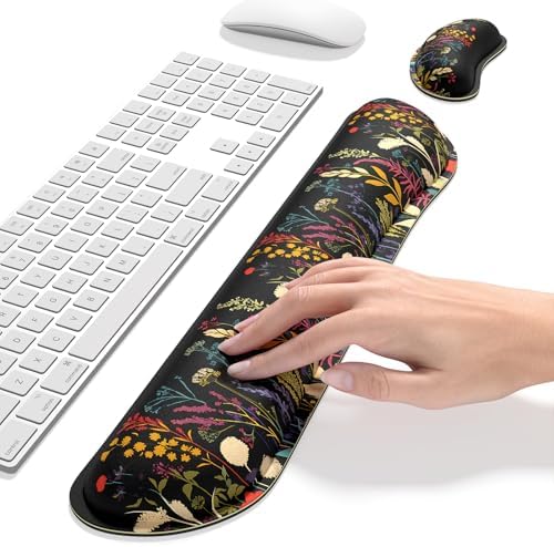 Dapesuom Enlarge Keyboard Wrist Rest, Memory Foam Wrist Cushion for Desk Mats Support, Typing Pain Relief Keyboard Mouse Pad Rests Set with Non-Slip Base for Gaming Laptop Computer, Floral Cartoon - Image 4