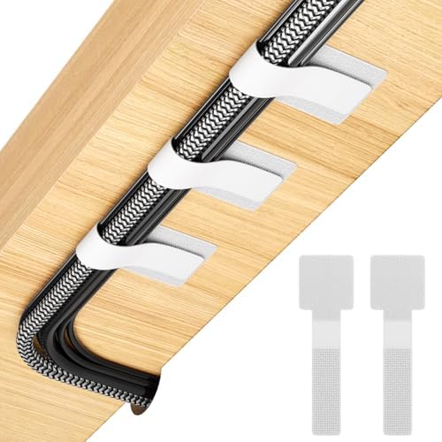 100Pcs Cable Straps Hook and Loop Cable Ties - Cable Holder for Desk Cable Management Under Desk - Computer Cord Organizer for Home Office Gaming Setup - White by LoopStraps